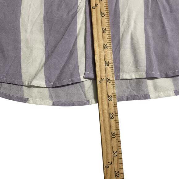 Denim & Flower Mens Button Up Shirt Size Large Purple White Stripes Short Sleeve - Picture 11 of 12